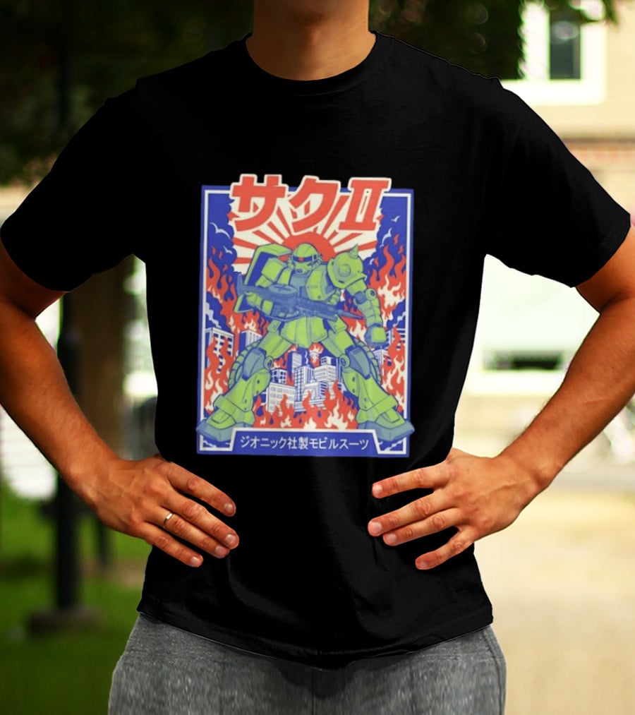 Zaku II Mobile Suit Gundam Zakuni Jionikku Shasei Mobiru Sūtsu T-Shirt
