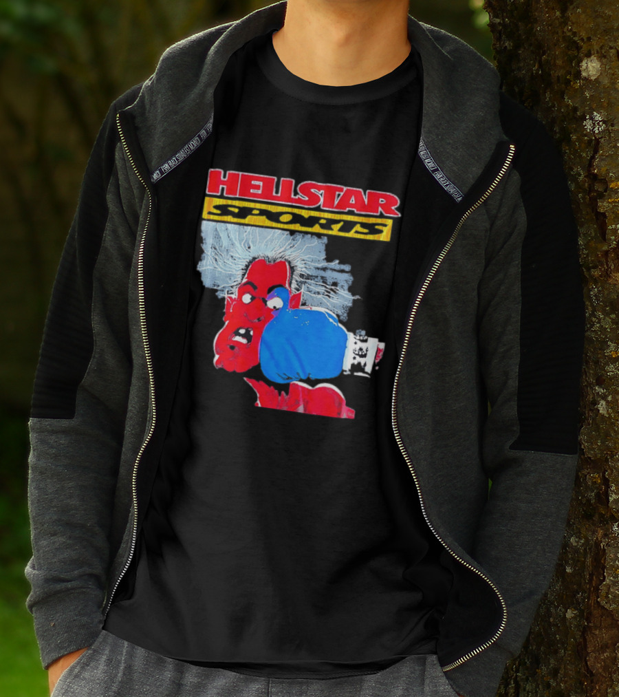 HELLSTAR SPORTS Punching Devil Cartoon Boxing Blue Glove T-Shirt