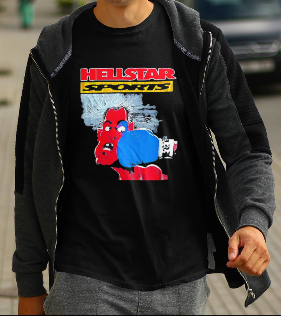 HELLSTAR SPORTS Punching Devil Cartoon Boxing Blue Glove T-Shirt
