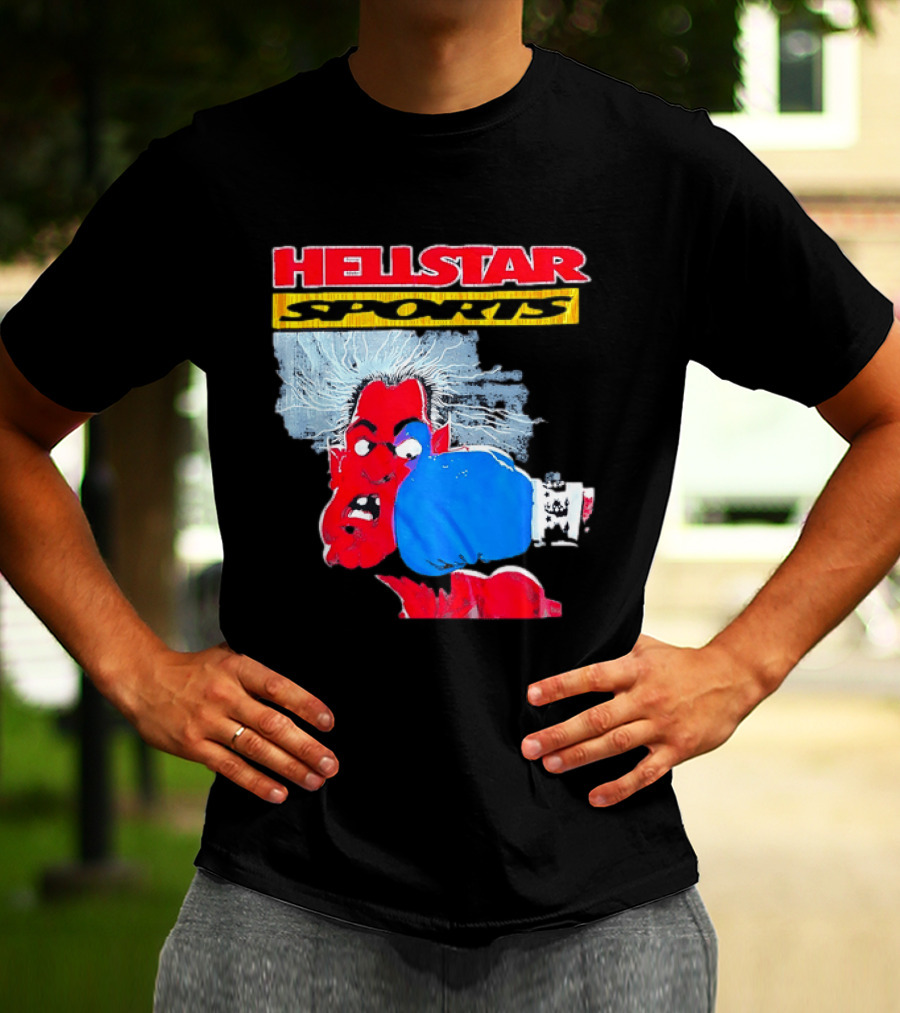 HELLSTAR SPORTS Punching Devil Cartoon Boxing Blue Glove T-Shirt