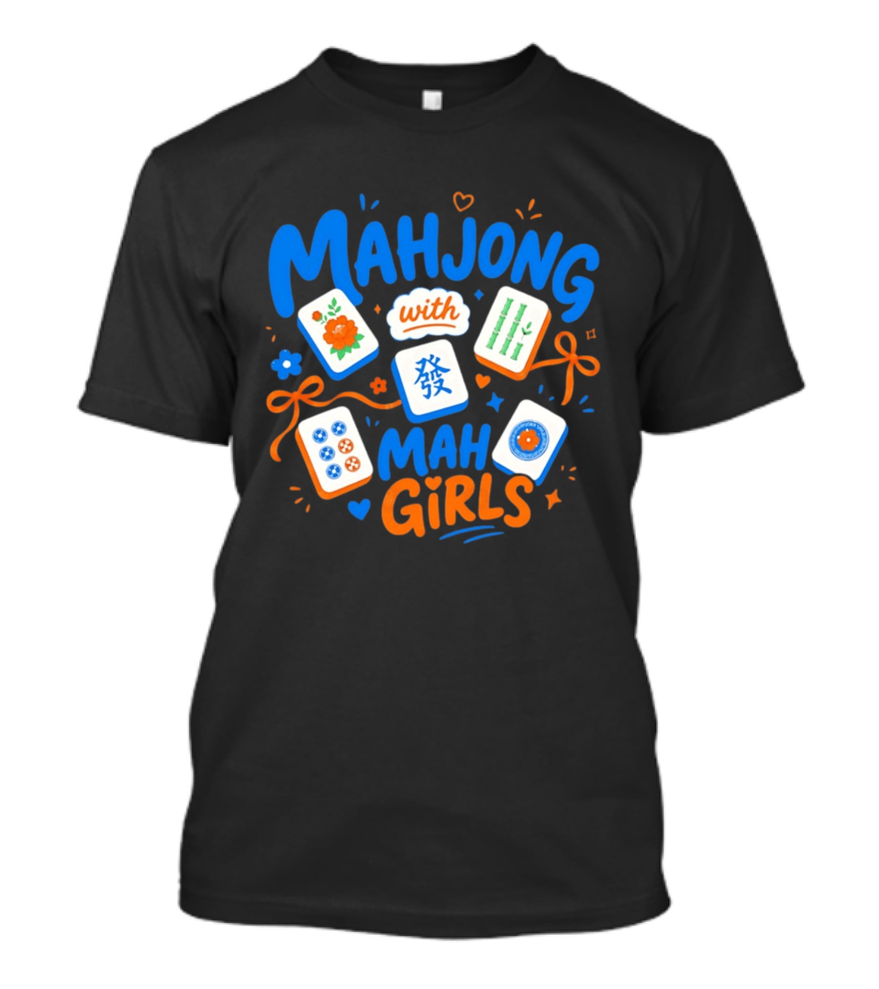 Mahjong With Mah Girls Flower And Bamboo Tiles Game Night T-Shirt