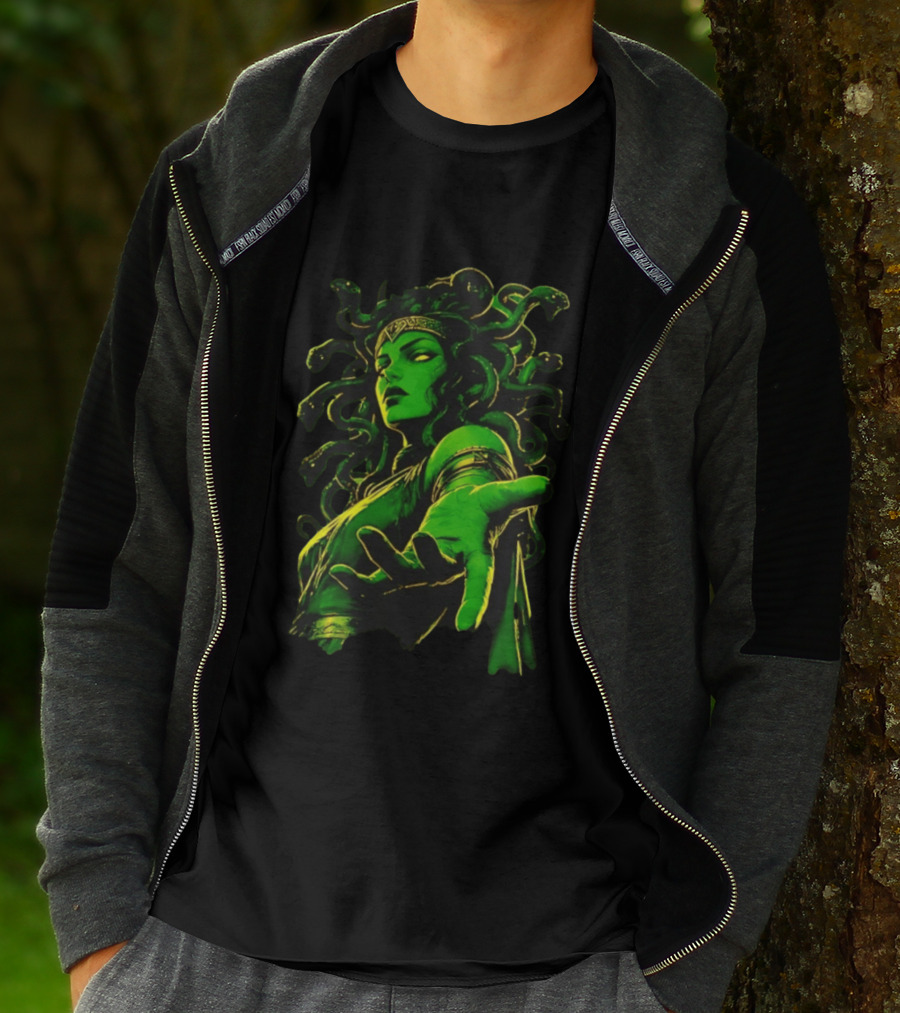 Medusa Mythology You Won't Feel A Thing Green Aura Serpent Hair T-Shirt