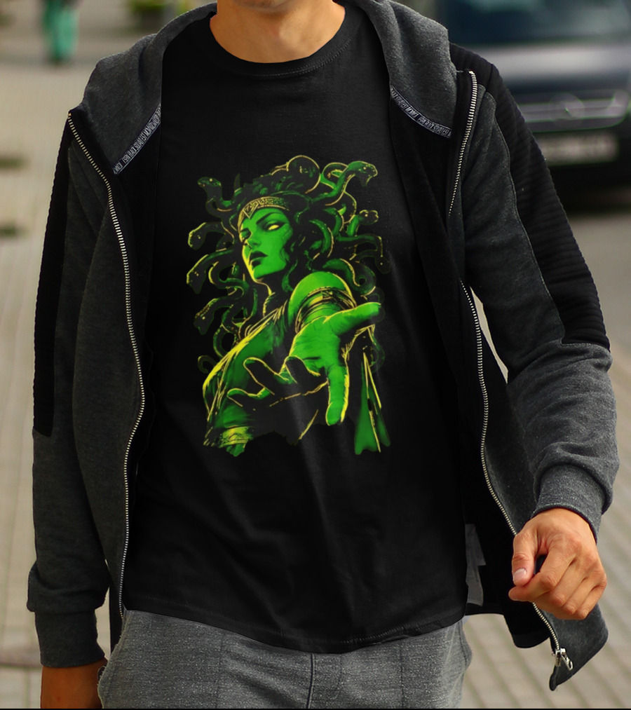 Medusa Mythology You Won't Feel A Thing Green Aura Serpent Hair T-Shirt