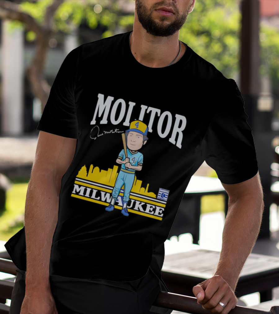 Paul Molitor Milwaukee Brewers Hall Of Fame 4 Caricature City Skyline T-Shirt