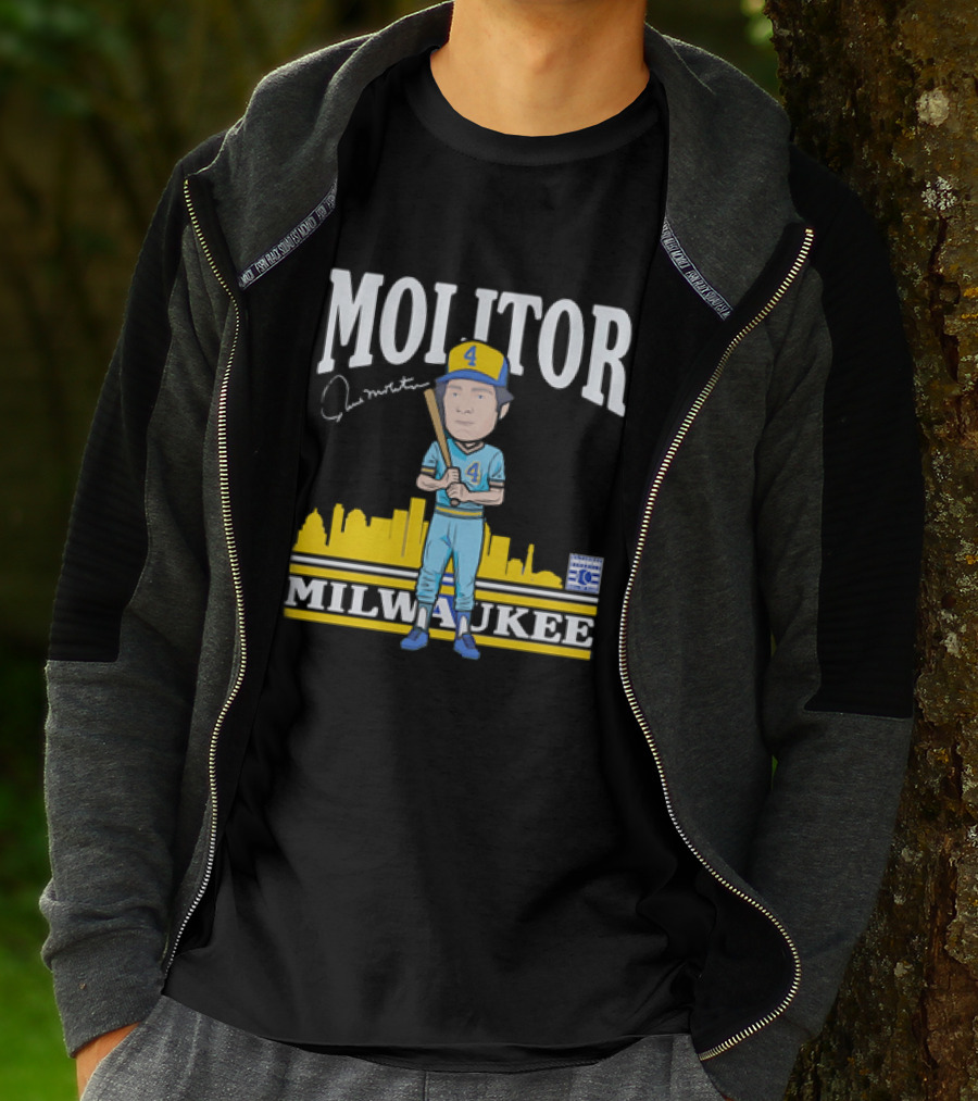 Paul Molitor Milwaukee Brewers Hall Of Fame 4 Caricature City Skyline T-Shirt