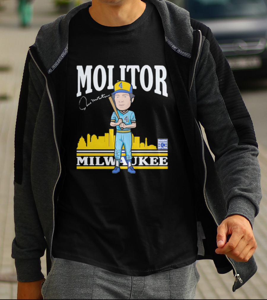 Paul Molitor Milwaukee Brewers Hall Of Fame 4 Caricature City Skyline T-Shirt