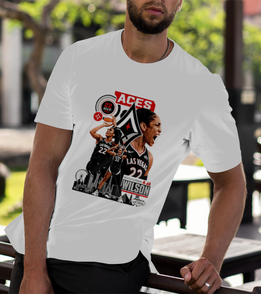 Las Vegas Aces A'ja Wilson 22 MVP Skyline Basketball T-Shirt