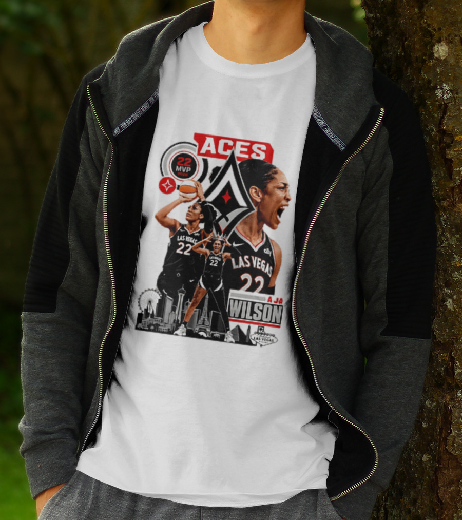 Las Vegas Aces A'ja Wilson 22 MVP Skyline Basketball T-Shirt