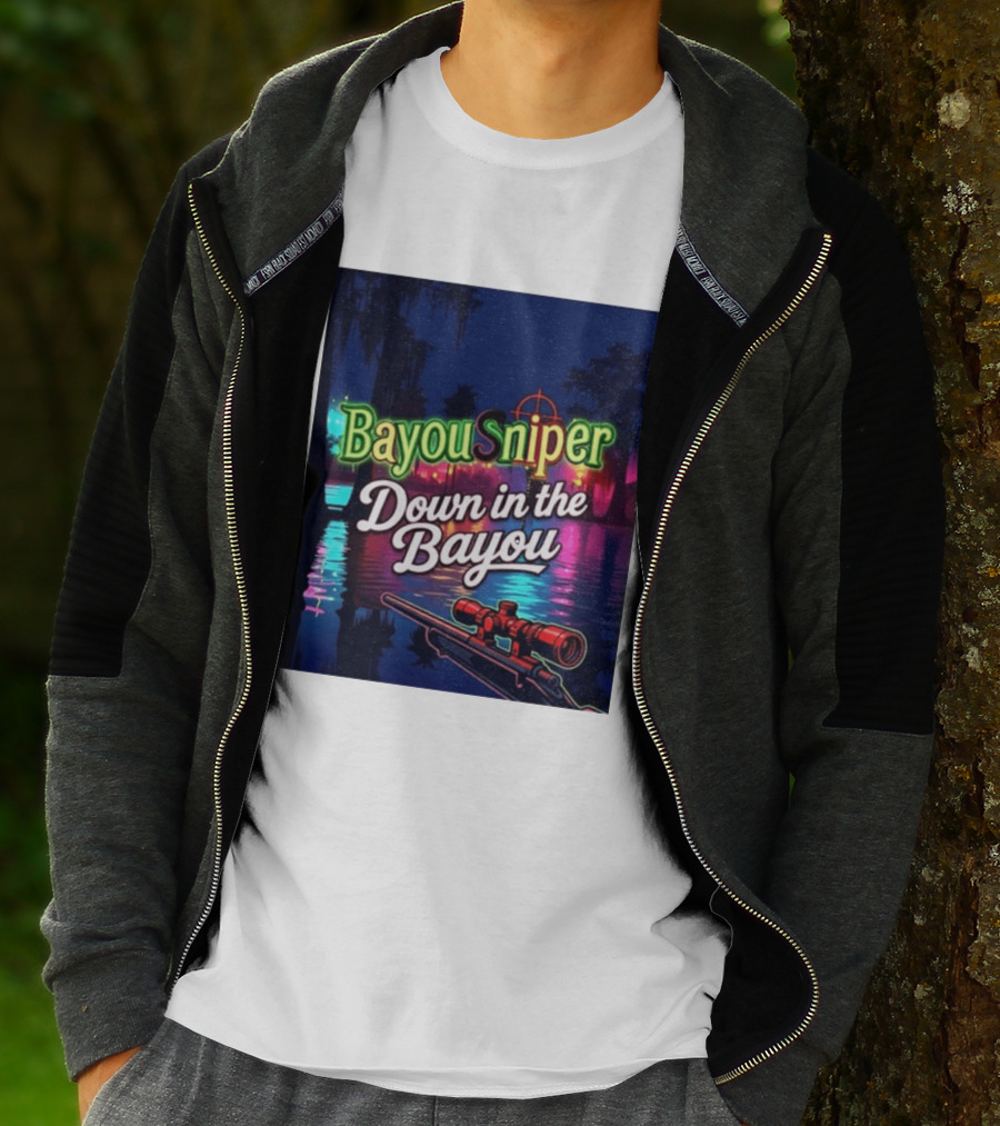 Bayou Sniper Down In The Bayou Retro Night Scene T-Shirt
