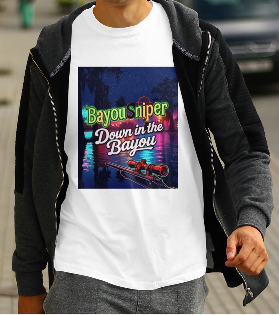 Bayou Sniper Down In The Bayou Retro Night Scene T-Shirt