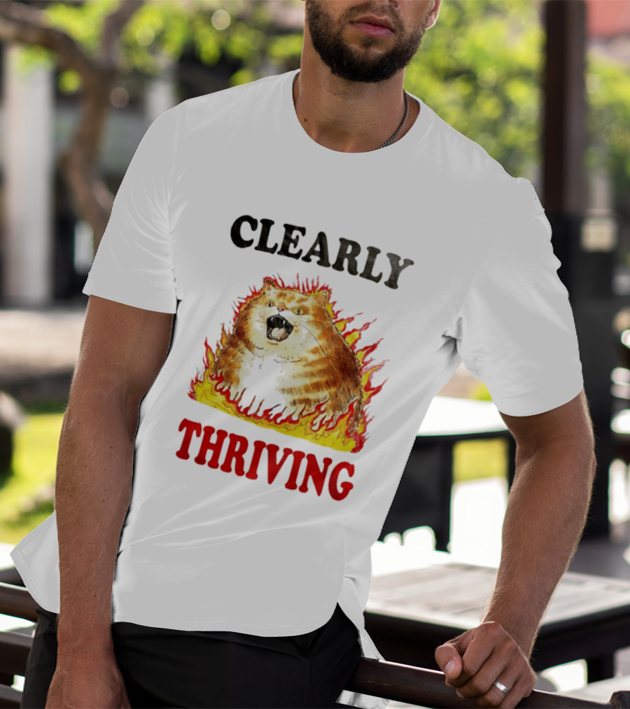 Clearly Thriving Fat Orange Tabby Cat Flames T-Shirt