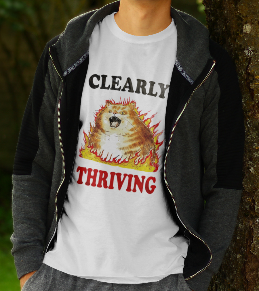 Clearly Thriving Fat Orange Tabby Cat Flames T-Shirt