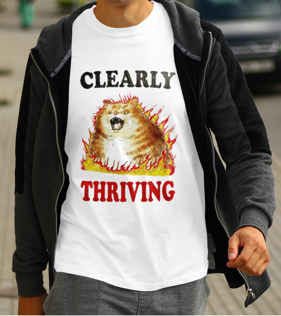 Clearly Thriving Fat Orange Tabby Cat Flames T-Shirt