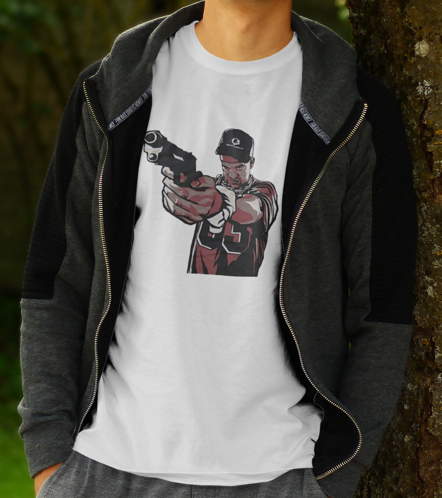Man Pointing Gun Graphic With Number 89 And Hat Logo Codestructor T-Shirt