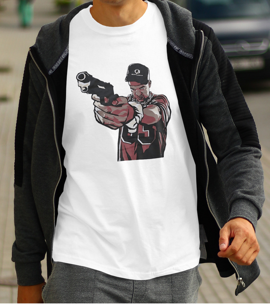 Man Pointing Gun Graphic With Number 89 And Hat Logo Codestructor T-Shirt