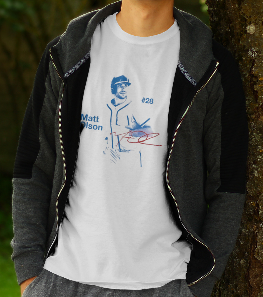 Matt Olson Atlanta Braves Number 28 MLB Star Player Signature T-Shirt