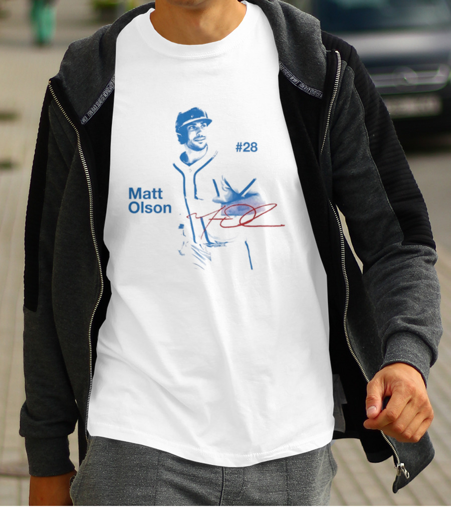 Matt Olson Atlanta Braves Number 28 MLB Star Player Signature T-Shirt