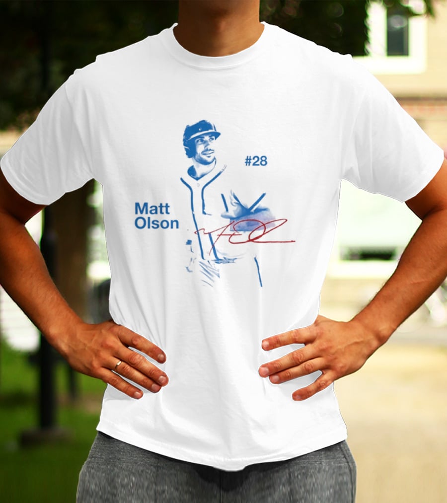 Matt Olson Atlanta Braves Number 28 MLB Star Player Signature T-Shirt