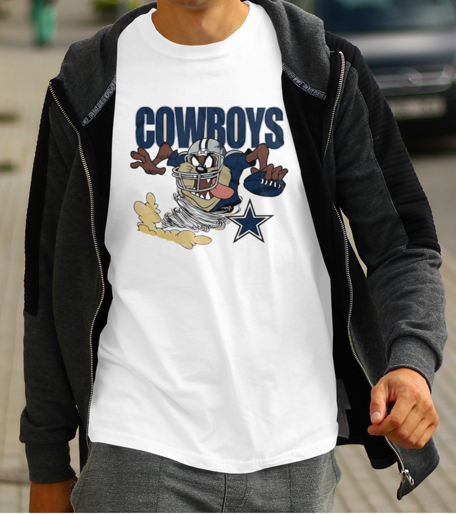 Cowboys Looney Tunes Taz Football Star Burst Dallas Team Collaboration T-Shirt