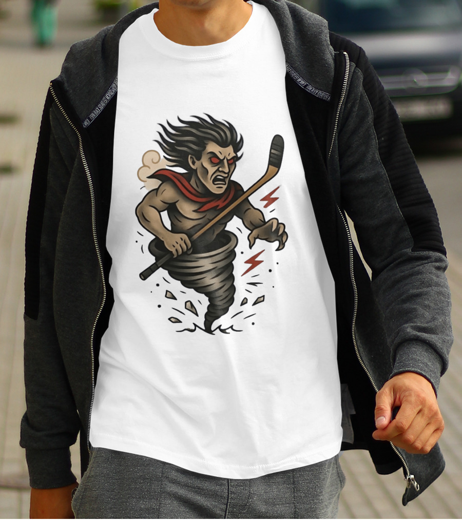 Tattooed Tornado Hockey Player Angry Sport Vector T-Shirt