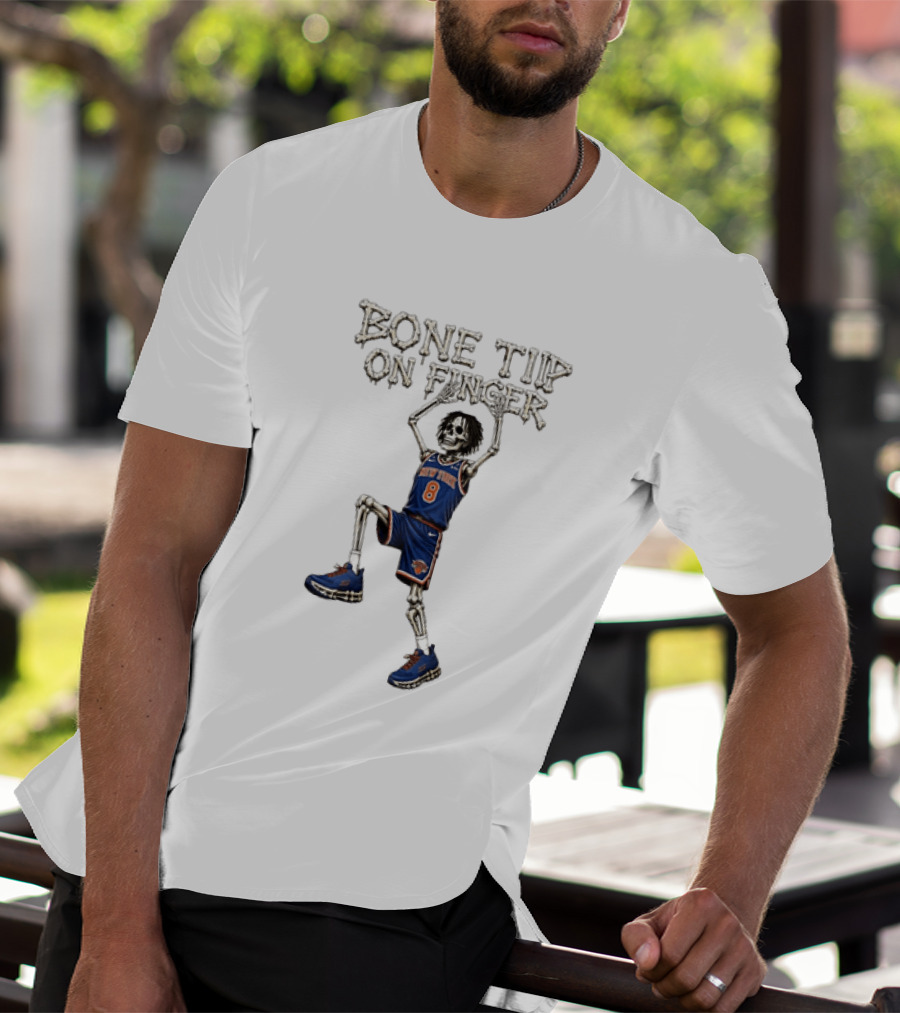 New York Knicks Bone Tip On Finger Skeleton Jersey Number 8 T-Shirt