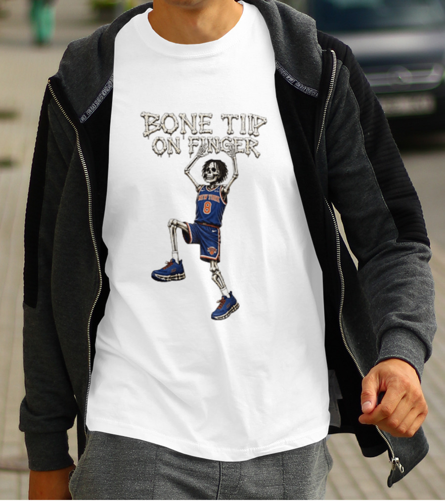 New York Knicks Bone Tip On Finger Skeleton Jersey Number 8 T-Shirt