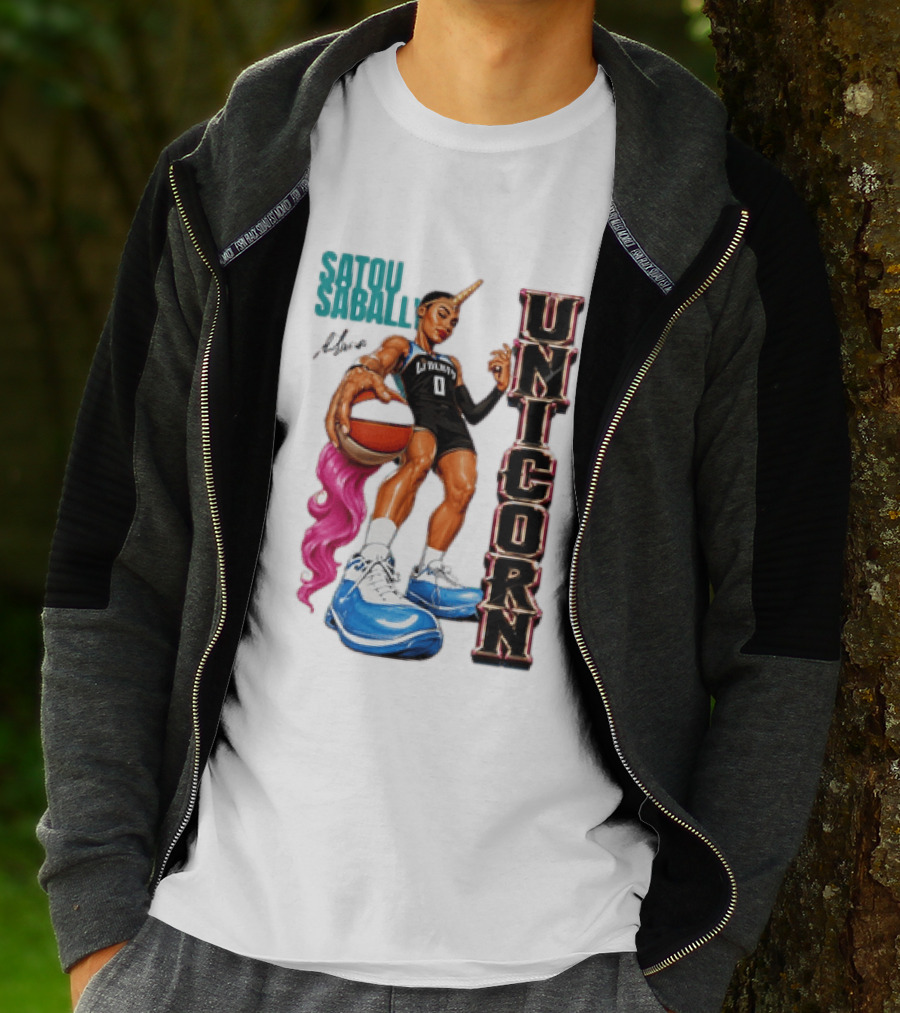Satou Sabally New York Liberty Unicorn Basketball Player With Ball T-Shirt