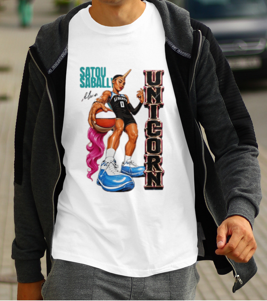 Satou Sabally New York Liberty Unicorn Basketball Player With Ball T-Shirt