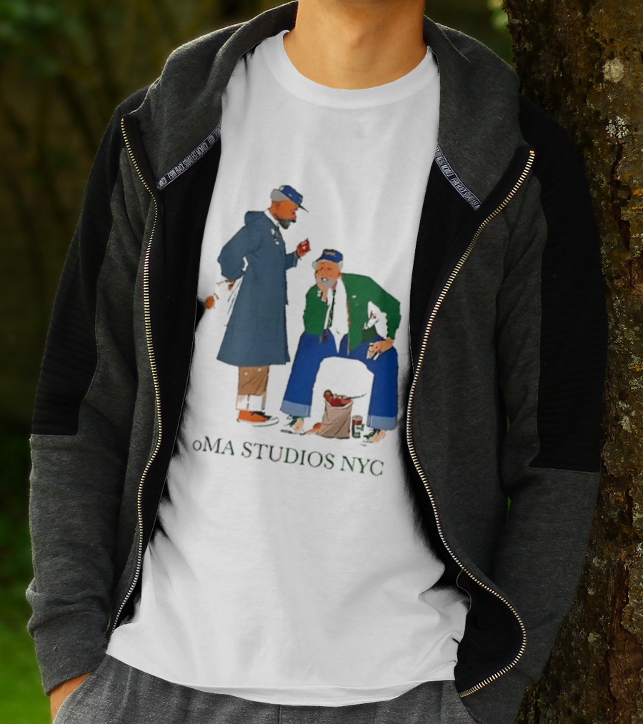 OMA Studios NYC Old Men Friends Talking Together In The Street Casual Street Scene T-Shirt