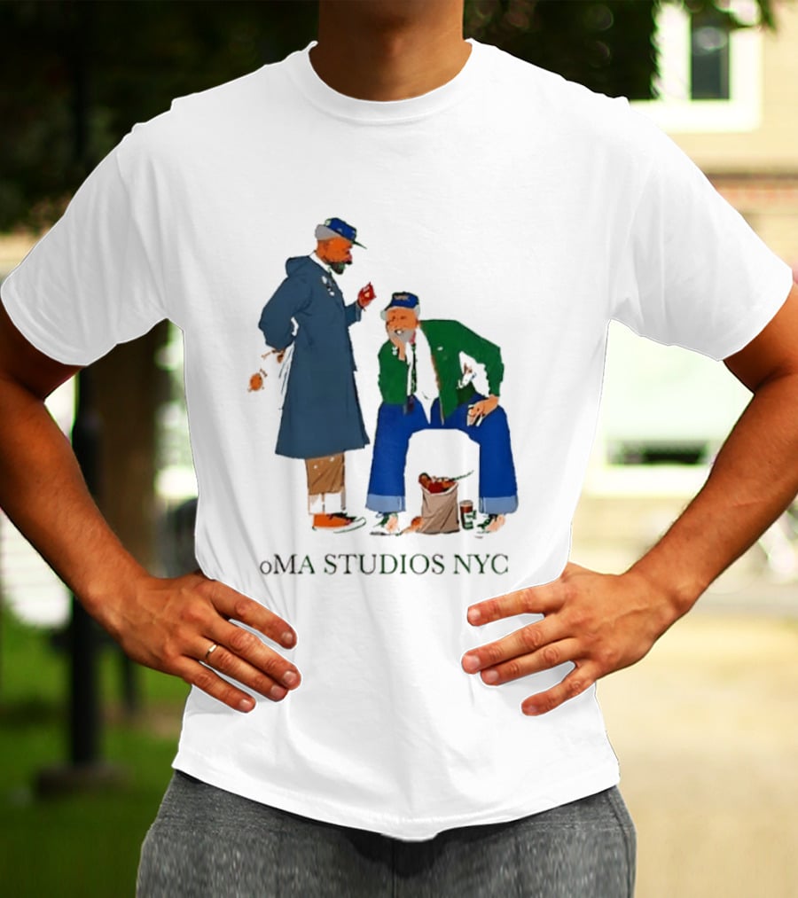 OMA Studios NYC Old Men Friends Talking Together In The Street Casual Street Scene T-Shirt