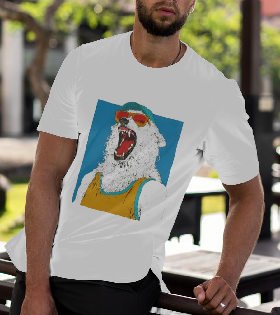 Polar Bear Wearing Sunglasses And Cap In Yellow Roaring T-Shirt