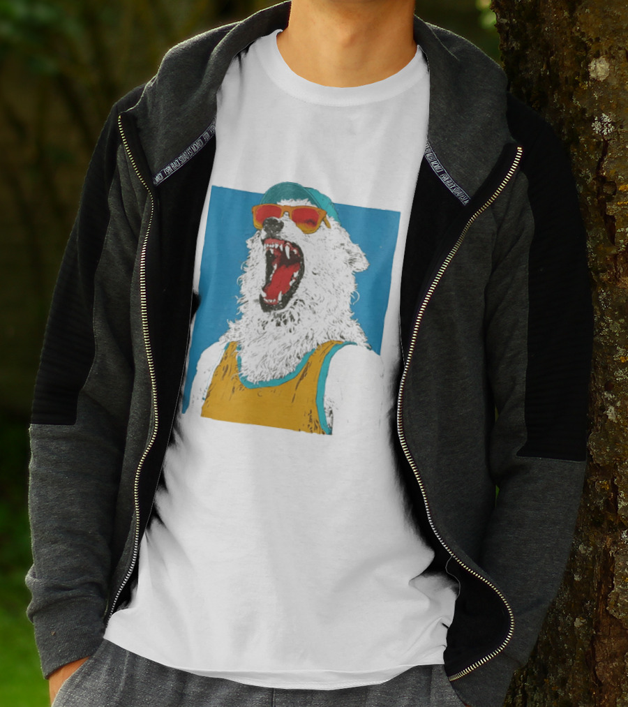 Polar Bear Wearing Sunglasses And Cap In Yellow Roaring T-Shirt