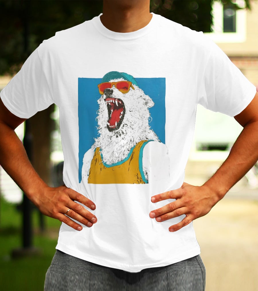 Polar Bear Wearing Sunglasses And Cap In Yellow Roaring T-Shirt