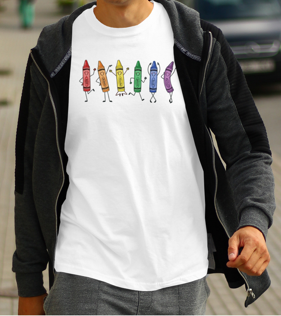 Red Orange Yellow Green Blue Violet Crayon Colors Characters T-Shirt