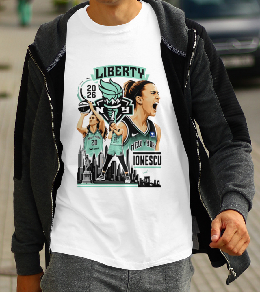 New York Liberty 2026 Sabrina Ionescu 20 Basketball Skyline T-Shirt