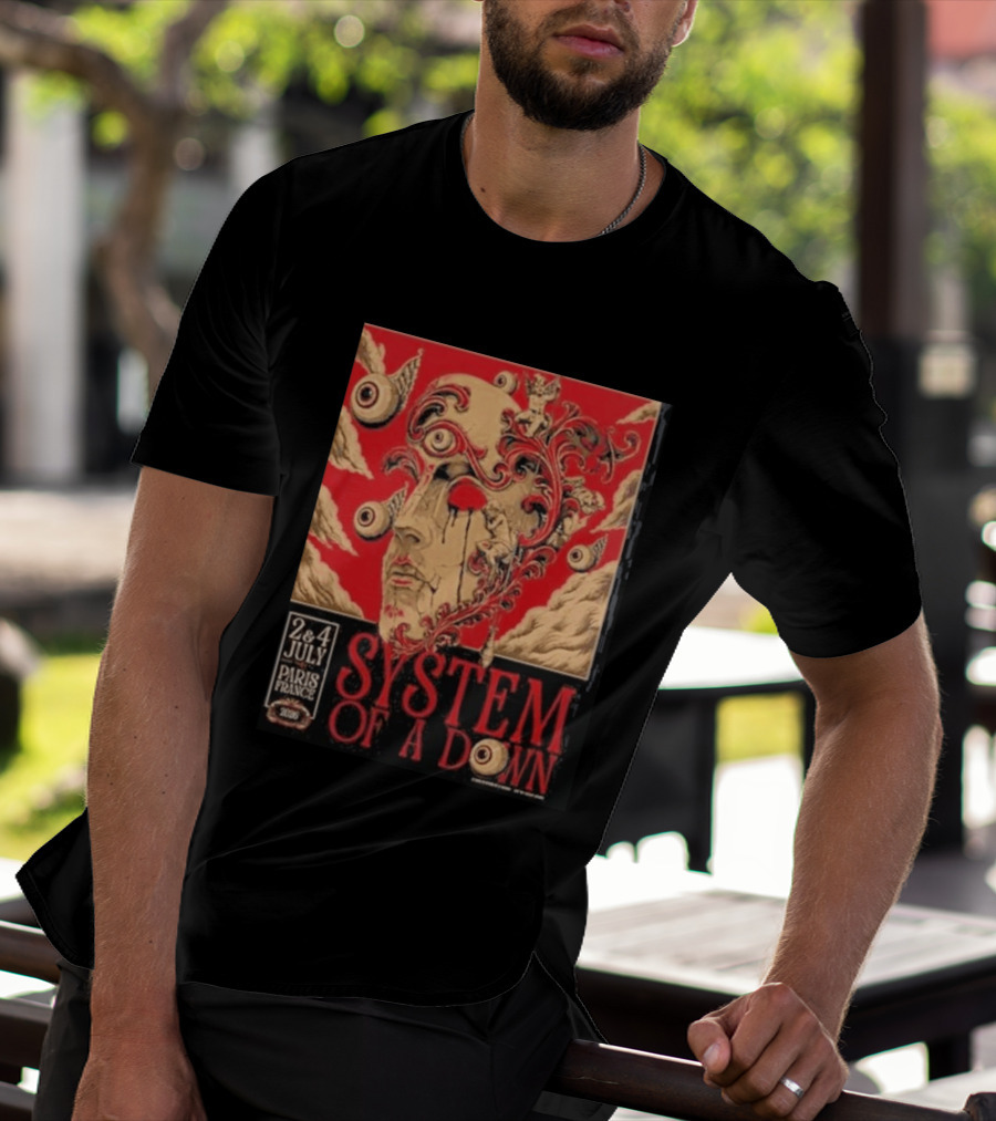 System Of A Down Paris France 2026 Surreal Art Eye Motif July 2 And 4 Concert Stade De France T-Shirt