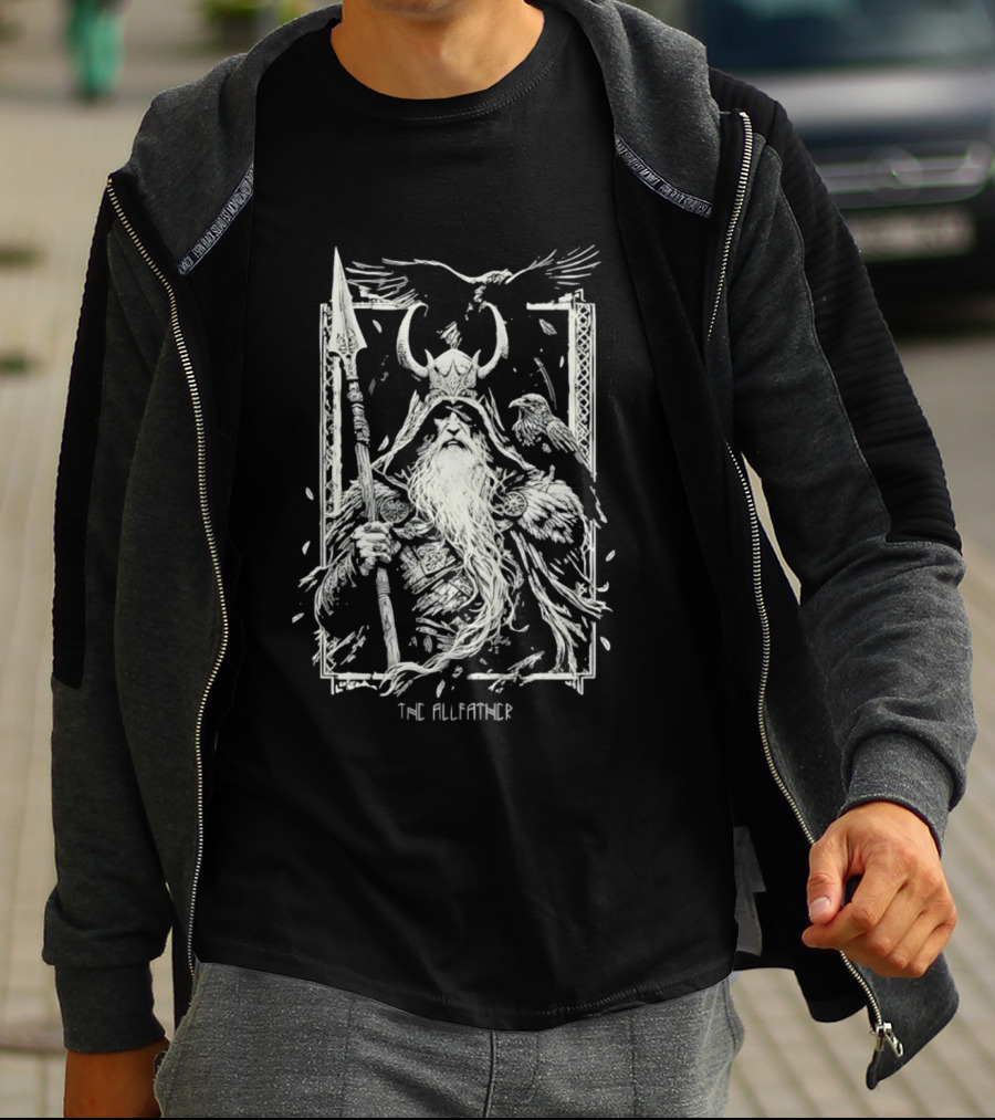 The Allfather Viking Norse Mythology Odin Ravens Spear Nordic Warrior Helm T-Shirt
