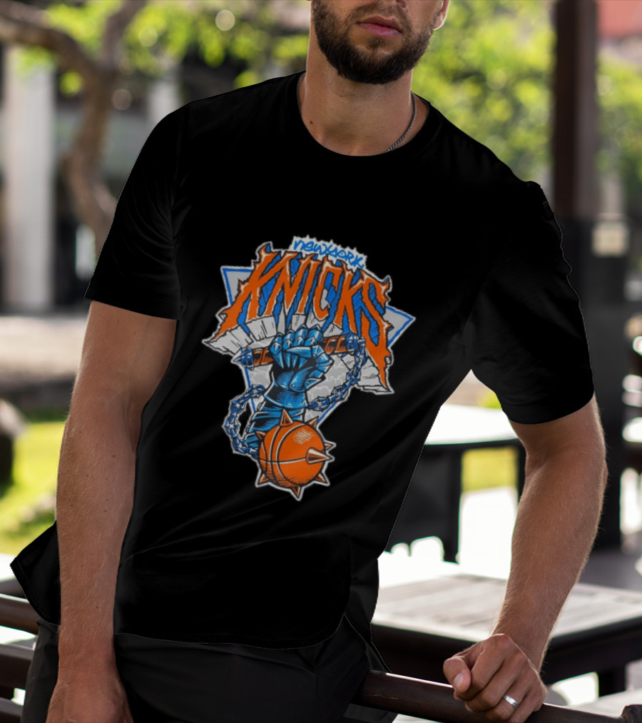 New York Knicks Fist Spiked Basketball Mace Burst Through Concrete T-Shirt