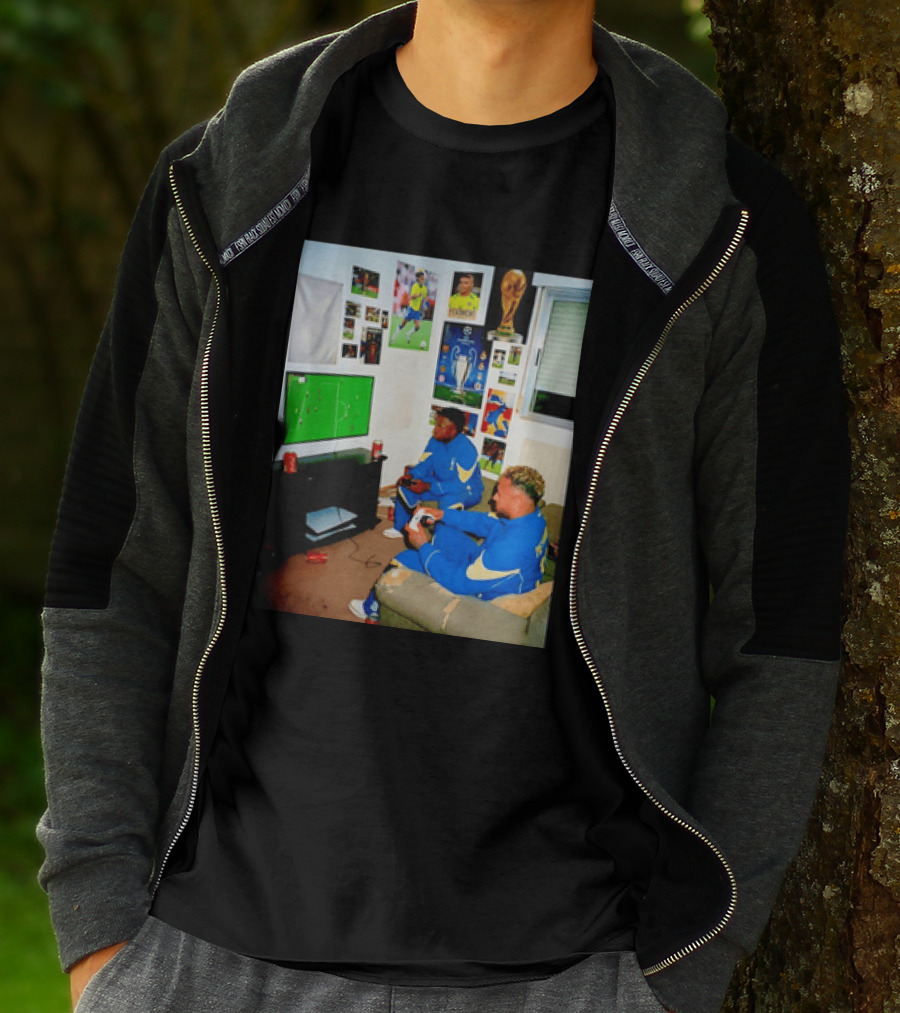 Brazil National Team Neymar Vinícius Júnior Playing Video Games Football S T-Shirt