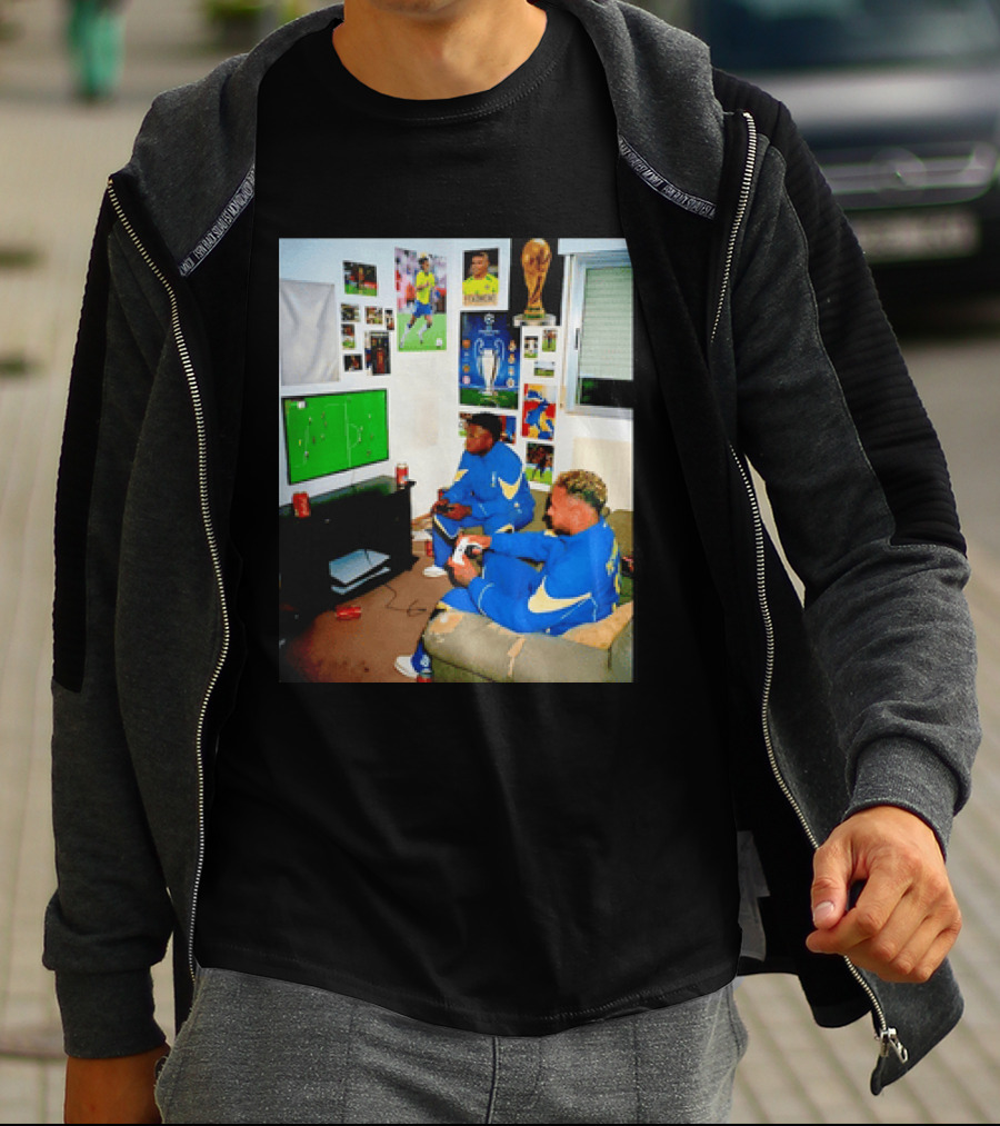 Brazil National Team Neymar Vinícius Júnior Playing Video Games Football S T-Shirt
