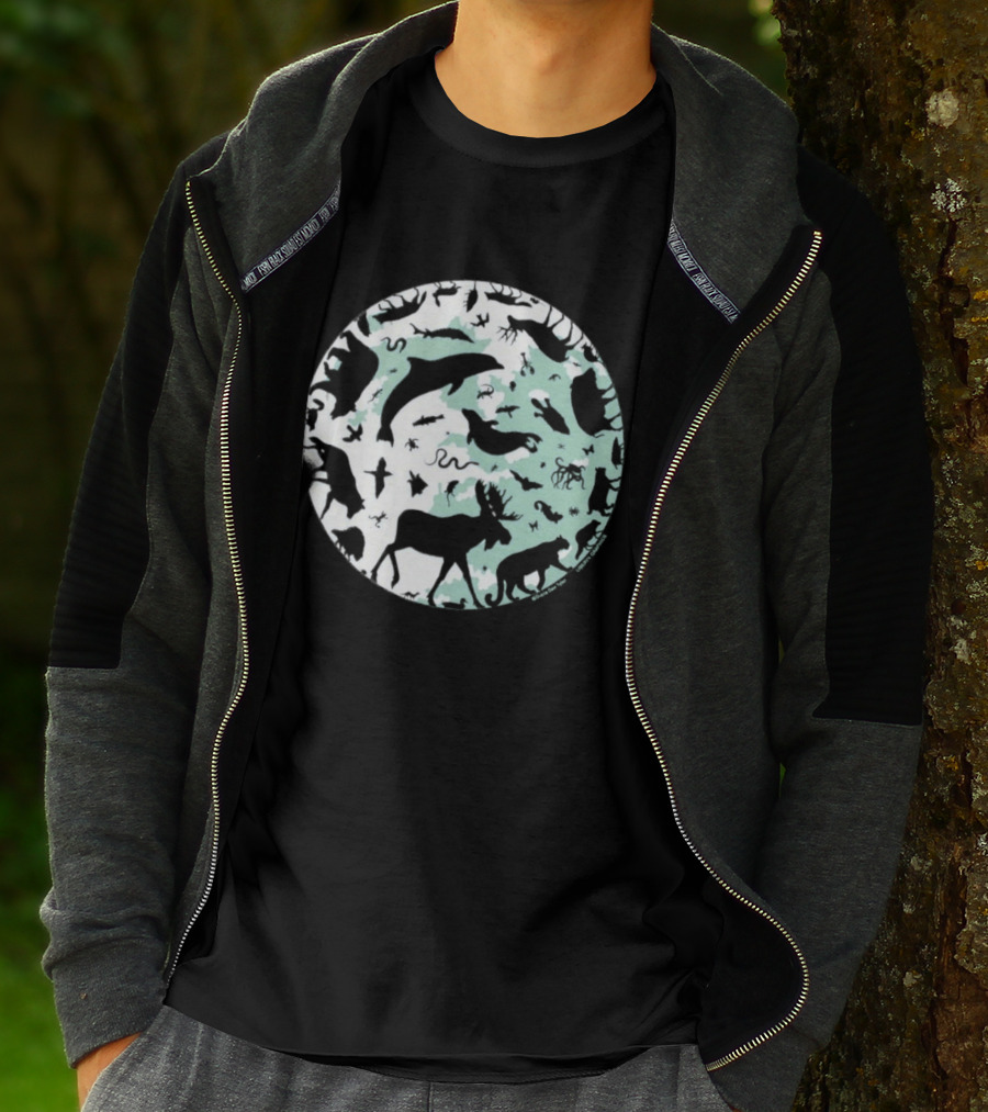 Night Animals Silhouette Circle Adult Navy 2026 T-Shirt