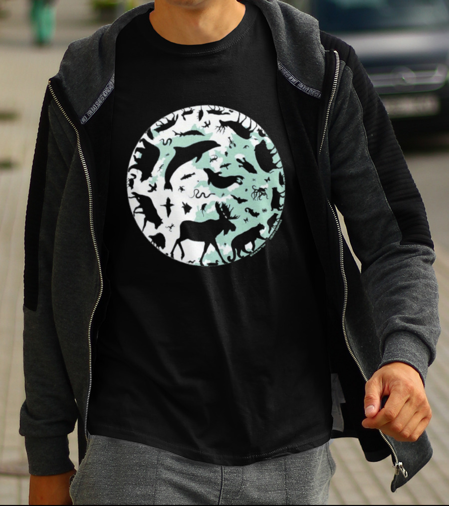 Night Animals Silhouette Circle Adult Navy 2026 T-Shirt