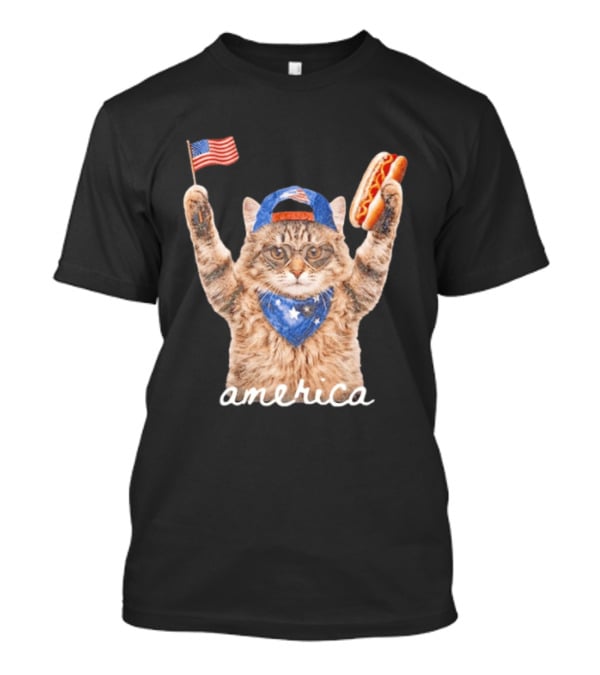 Patriotic Cat American Flag Hot Dog America Fourth Of July Celebration T-Shirt