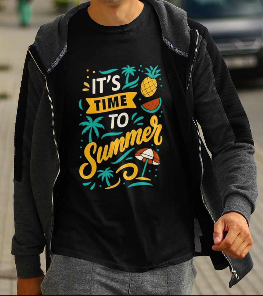 It's Time To Summer With Pineapple Watermelon Beach Umbrella T-Shirt