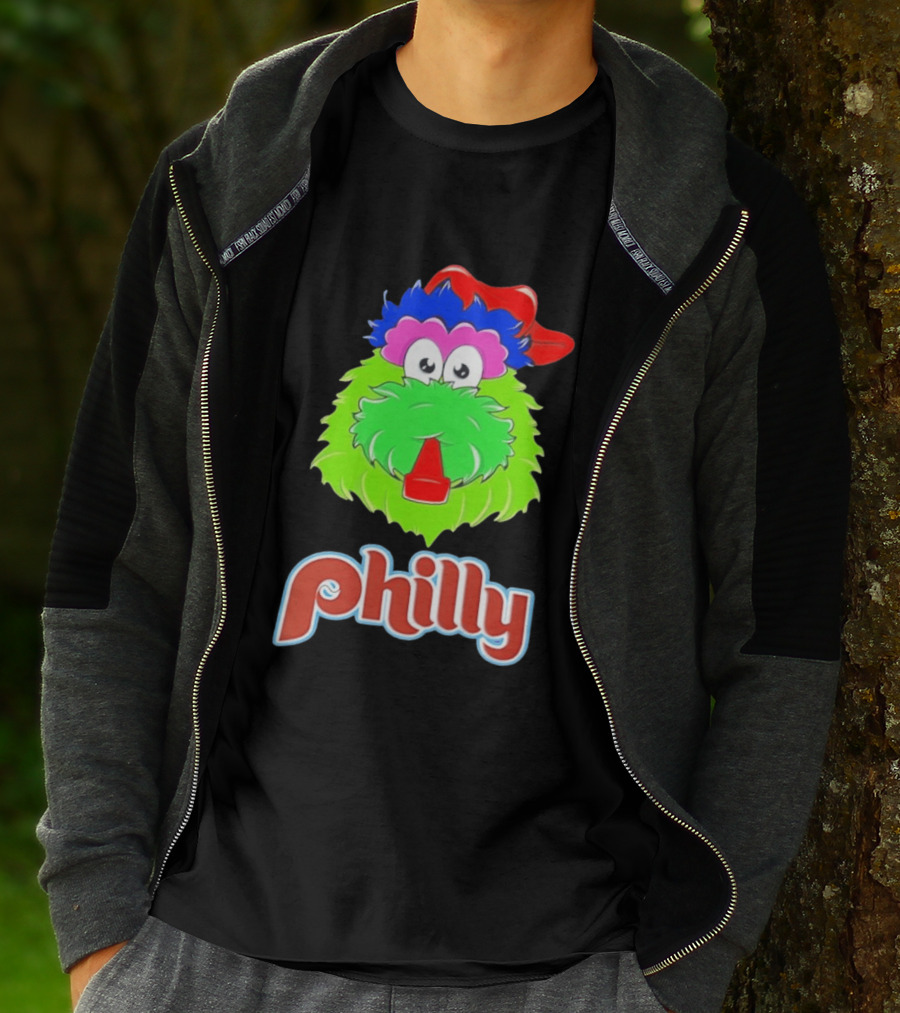 Philly Fanatics Whistle Philly Green Furry Mascot Red Hat T-Shirt