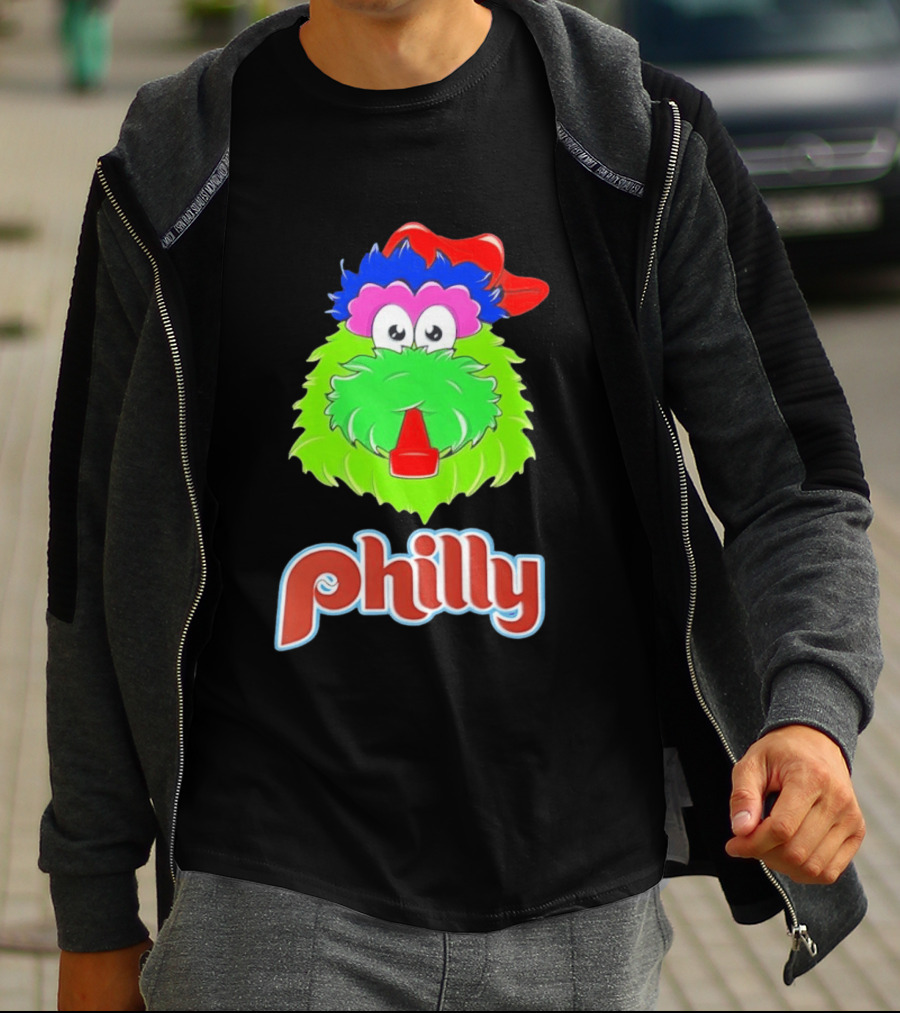 Philly Fanatics Whistle Philly Green Furry Mascot Red Hat T-Shirt