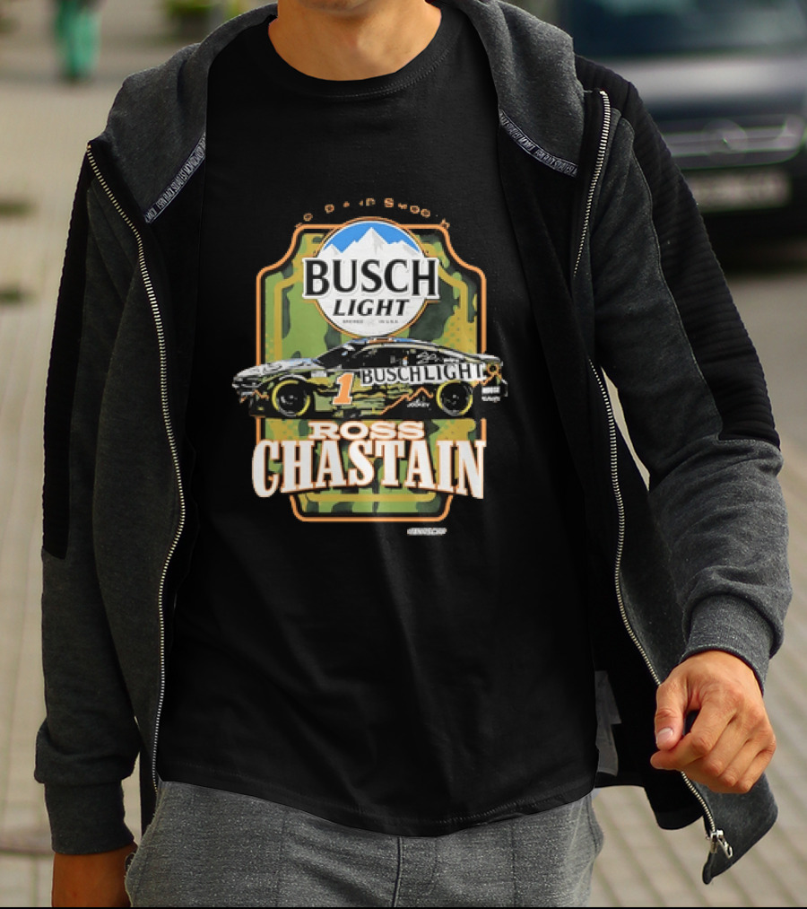 Ross Chastain No 1 Busch Light Cold And Smooth Racing Car Camouflage T-Shirt