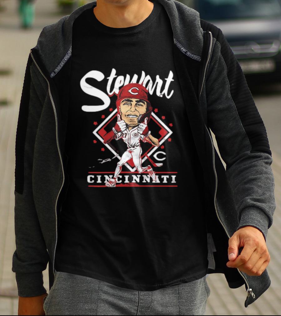 Cincinnati Reds Sal Stewart Baseball Caricature T-Shirt