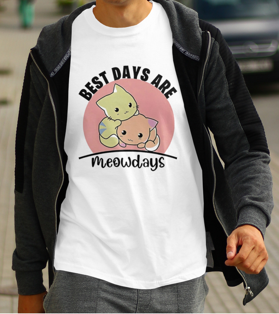 Best Days Are Meowdays Cute Cartoon Cats Hugging T-Shirt