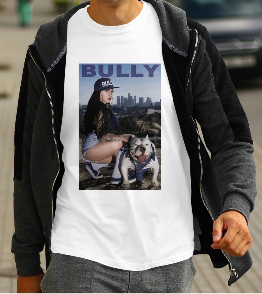 Bully Lifestyle Woman Squatting With Dog Cityscape T-Shirt